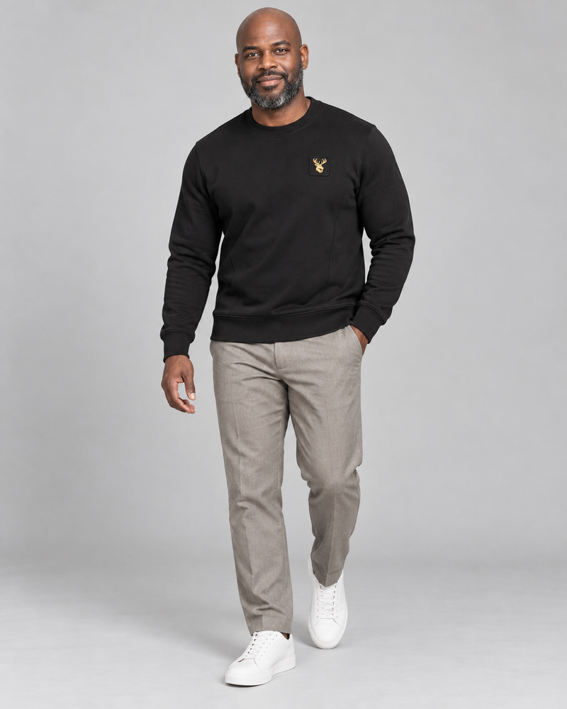 Gold Edition Men's Crest Panelled Crewneck — Black, Three-quarter view