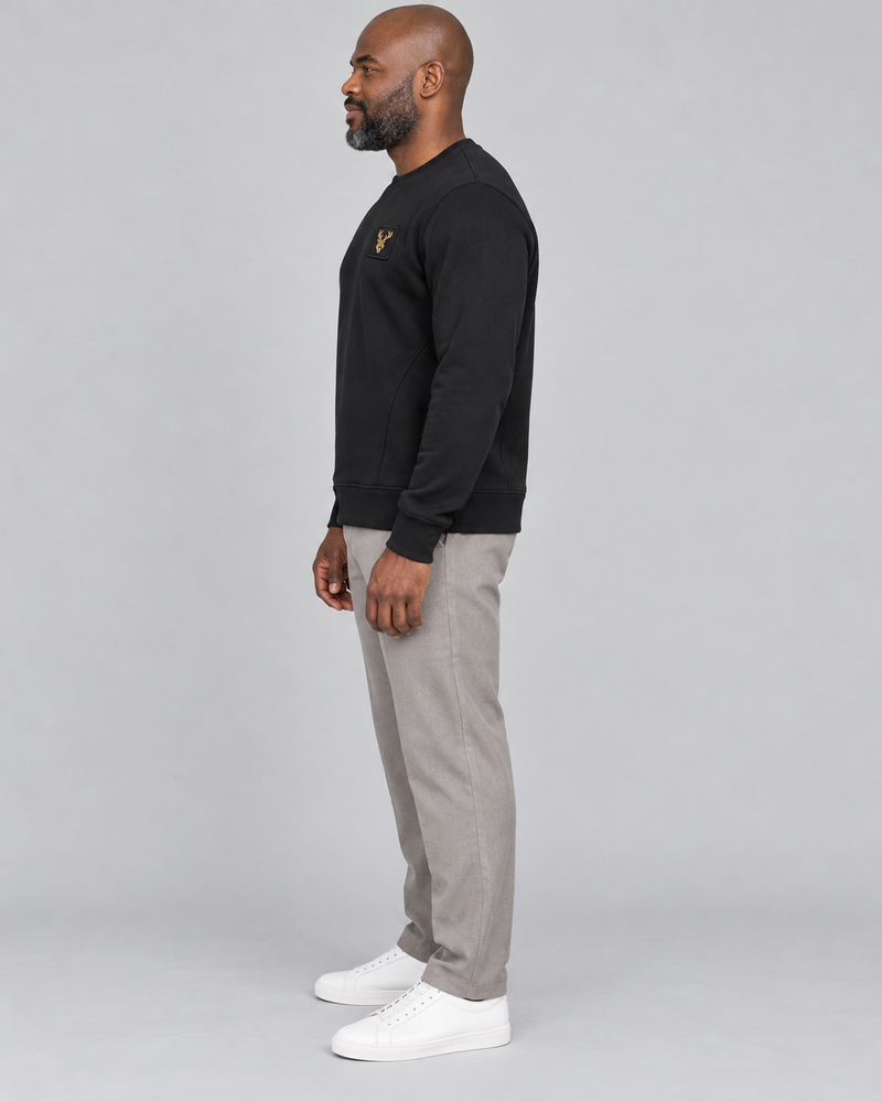 Gold Edition Men's Crest Panelled Crewneck — Black, Side view