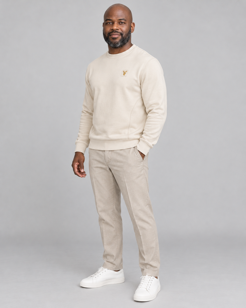 Gold Edition Men's Crest Panelled Crewneck — Cream, Three-quarter view