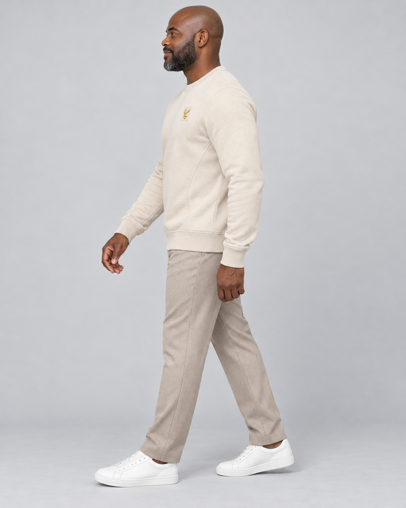 Gold Edition Men's Crest Panelled Crewneck — Cream, Side view