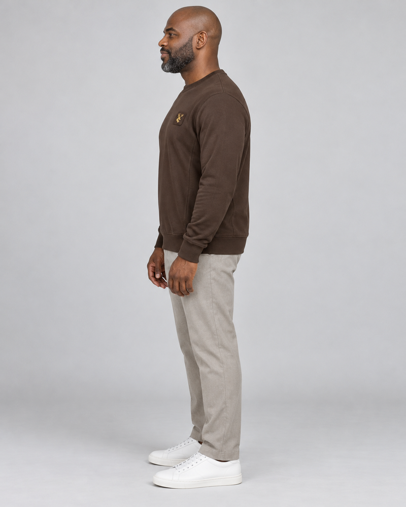 Gold Edition Men's Crest Panelled Crewneck — Espresso, Side view