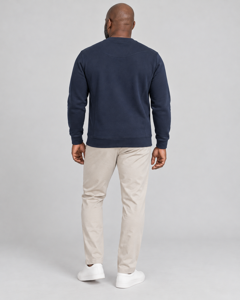 Gold Edition Men's Crest Panelled Crewneck — Midnight Navy, Back view