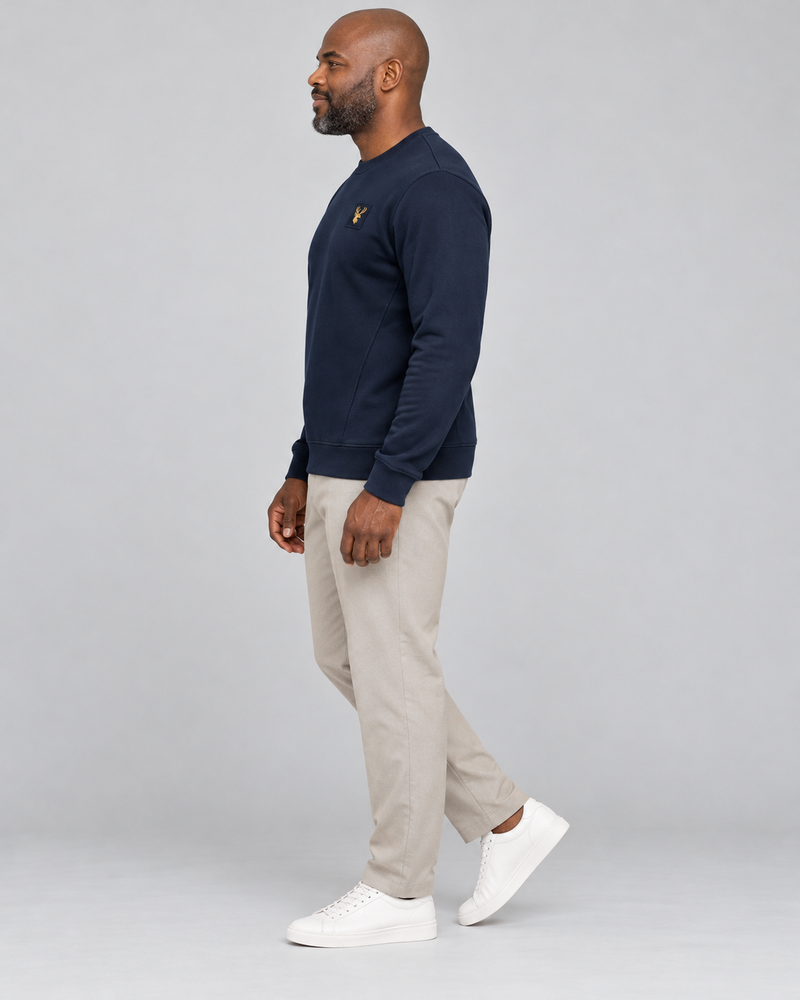 Gold Edition Men's Crest Panelled Crewneck — Midnight Navy, Side view