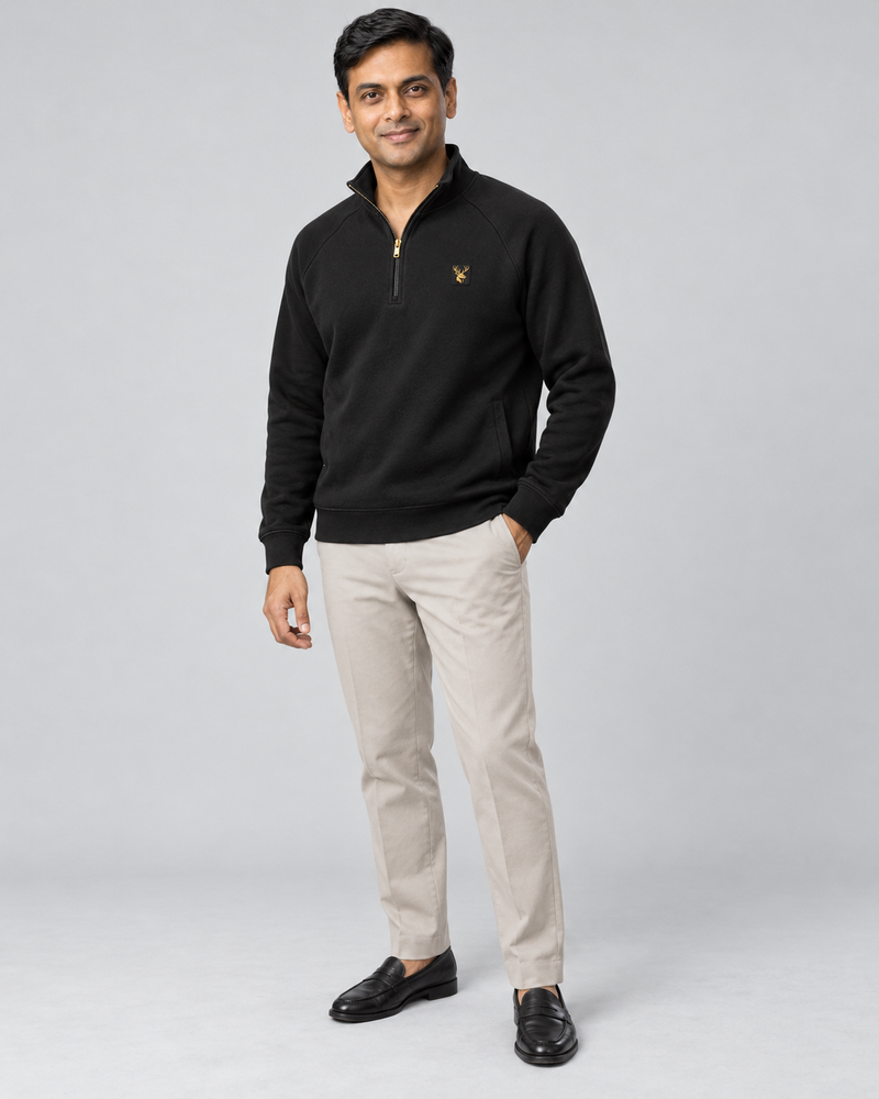 Gold Edition Men's Nocturne Raglan Half-Zip — Black, Three-quarter view