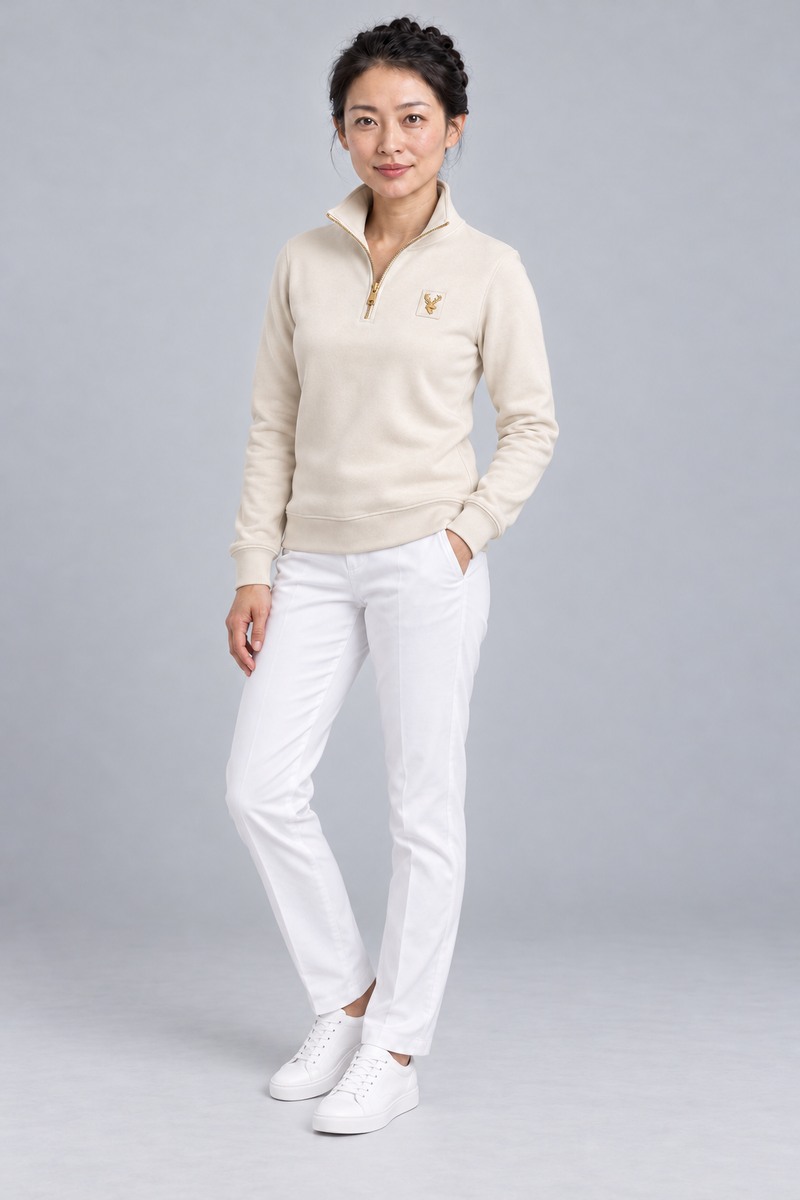 Gold Edition Women's Sovereign Quarter-Zip — Cream, Three-quarter view