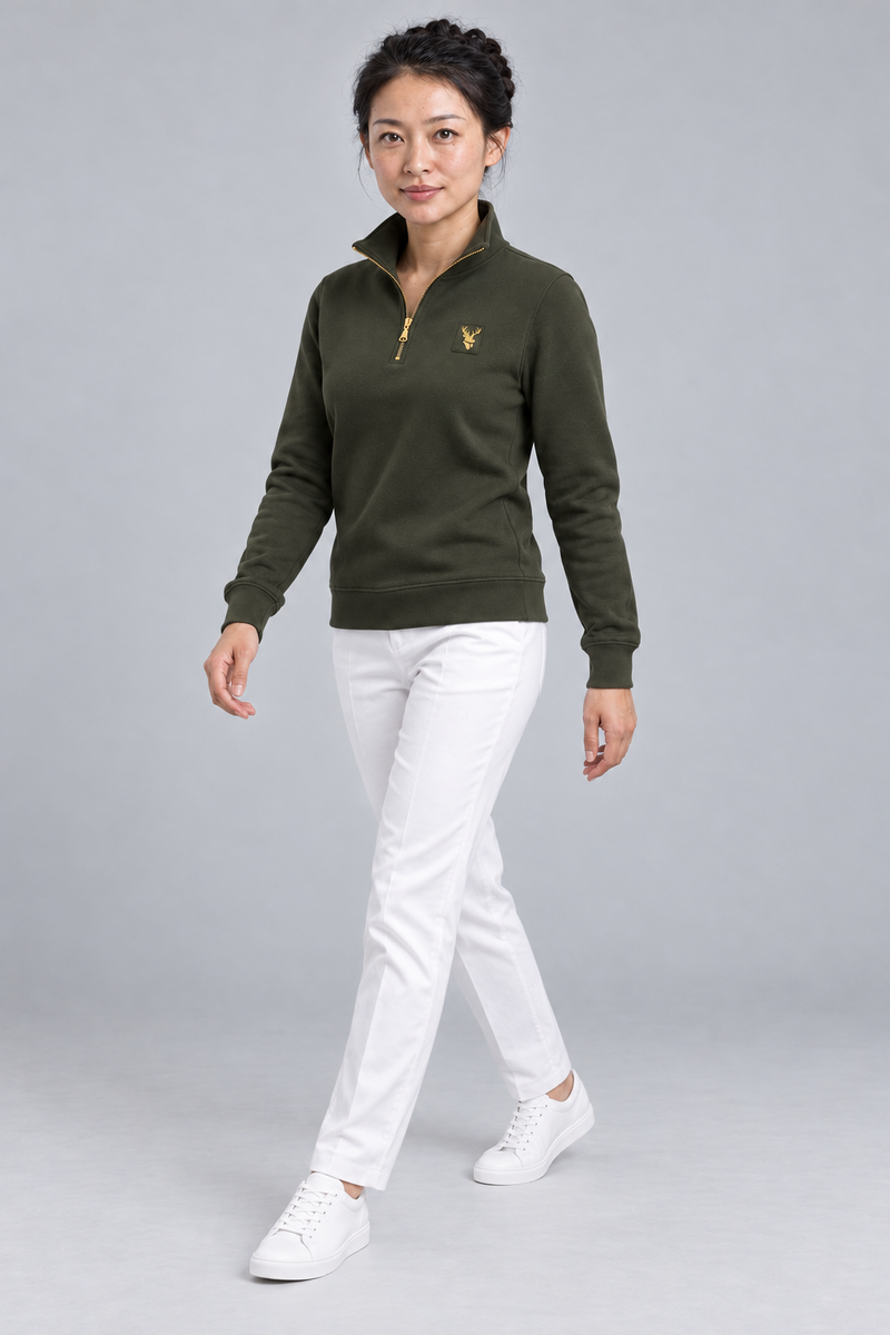 Gold Edition Women's Sovereign Quarter-Zip — Dark Olive, Three-quarter view