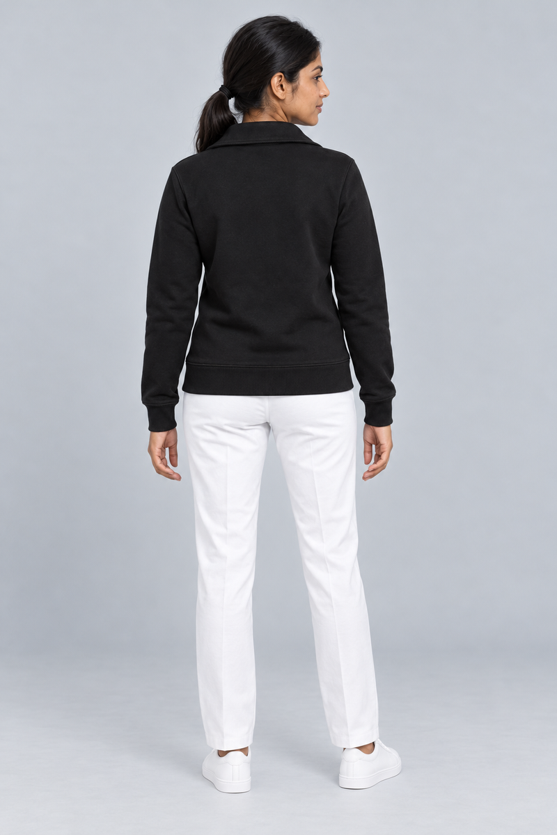 Gold Edition Women's Portrait Fold-Collar Half-Zip — Black, Back view