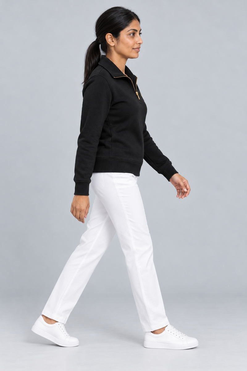 Gold Edition Women's Portrait Fold-Collar Half-Zip — Black, Side view