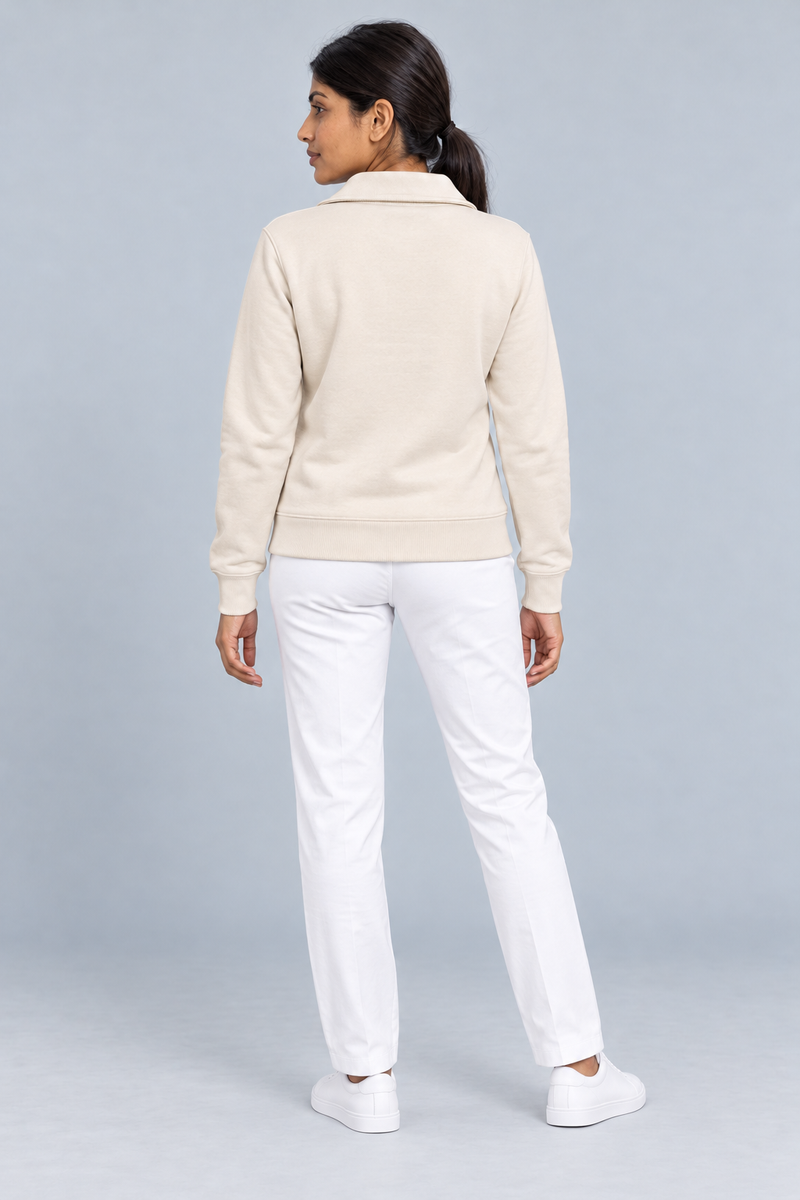 Gold Edition Women's Portrait Fold-Collar Half-Zip — Cream, Back view