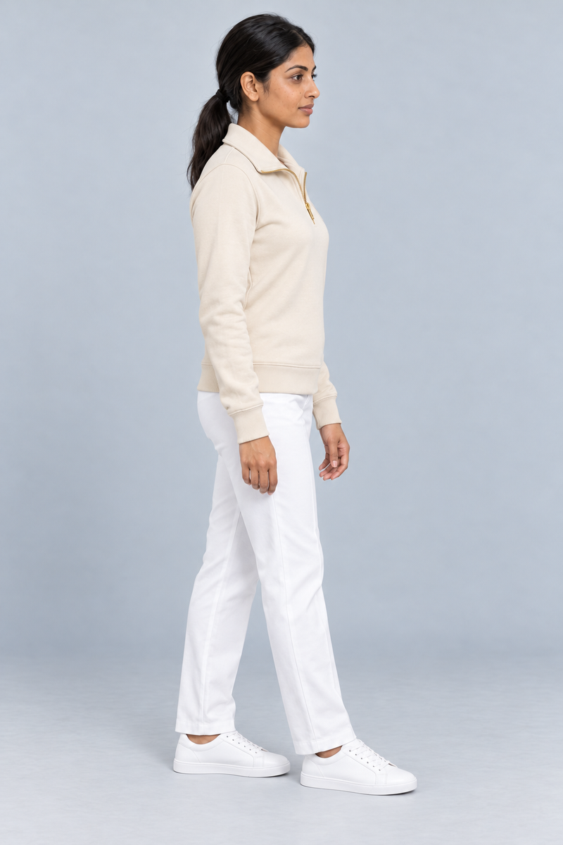 Gold Edition Women's Portrait Fold-Collar Half-Zip — Cream, Side view