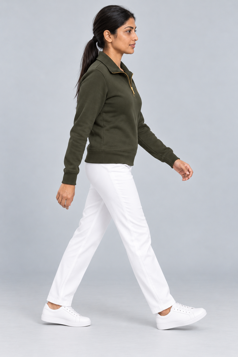 Gold Edition Women's Portrait Fold-Collar Half-Zip — Dark Olive, Side view