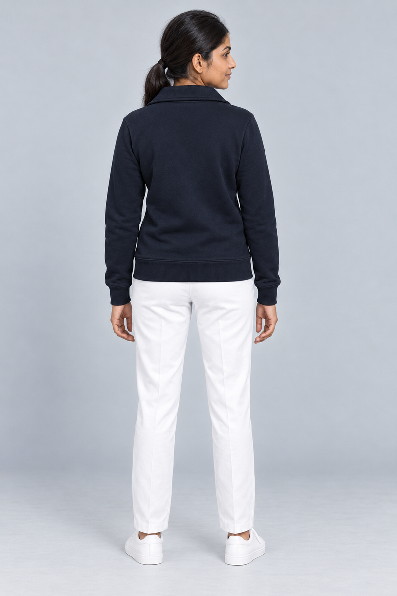Gold Edition Women's Portrait Fold-Collar Half-Zip — Midnight Navy, Back view