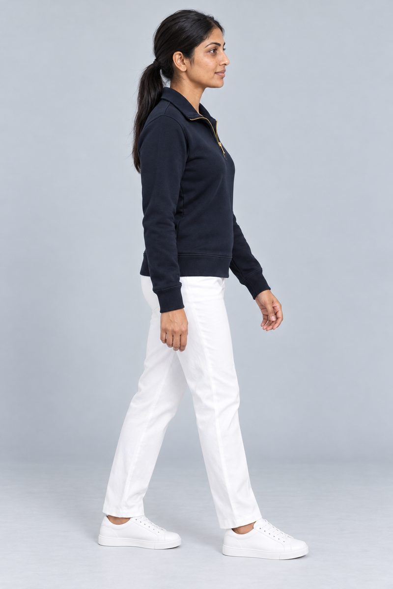 Gold Edition Women's Portrait Fold-Collar Half-Zip — Midnight Navy, Side view