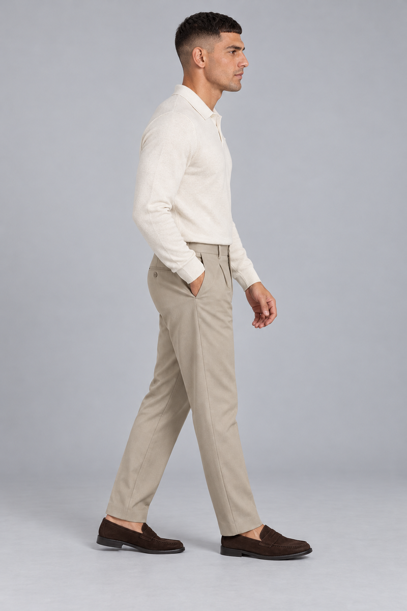 STILL Men's Line One Pleated Trouser — Stone, View 4
