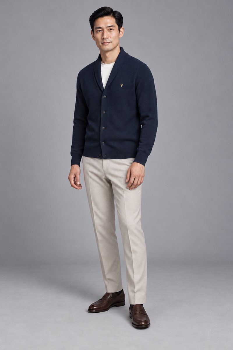 STILL Men's Evening Shawl Cardigan — Ink Navy, View 3