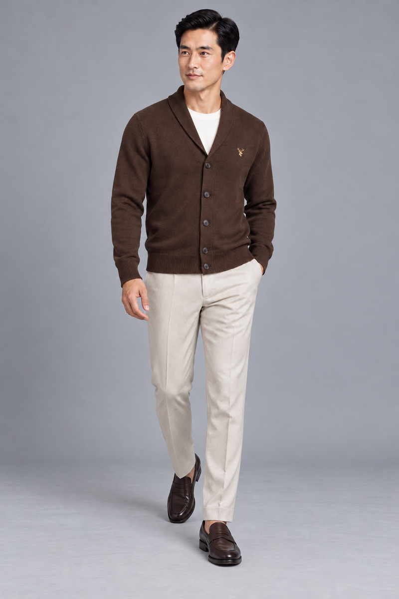 STILL Men's Evening Shawl Cardigan — Walnut, View 3