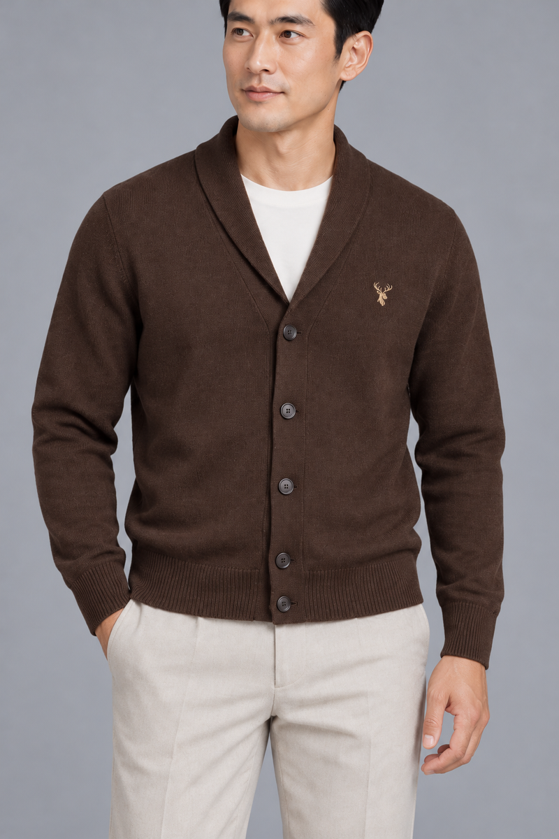 STILL Men's Evening Shawl Cardigan — Walnut, View 5