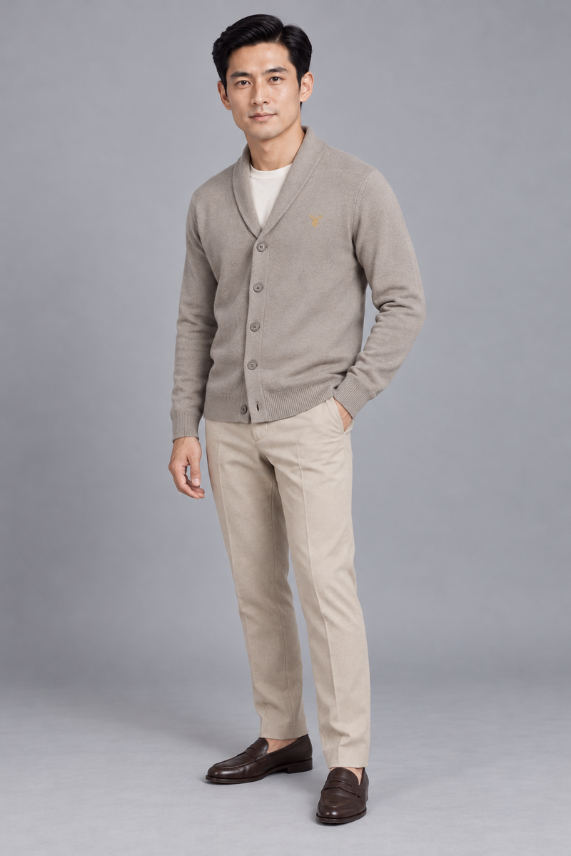STILL Men's Evening Shawl Cardigan — Warm Grey, View 3