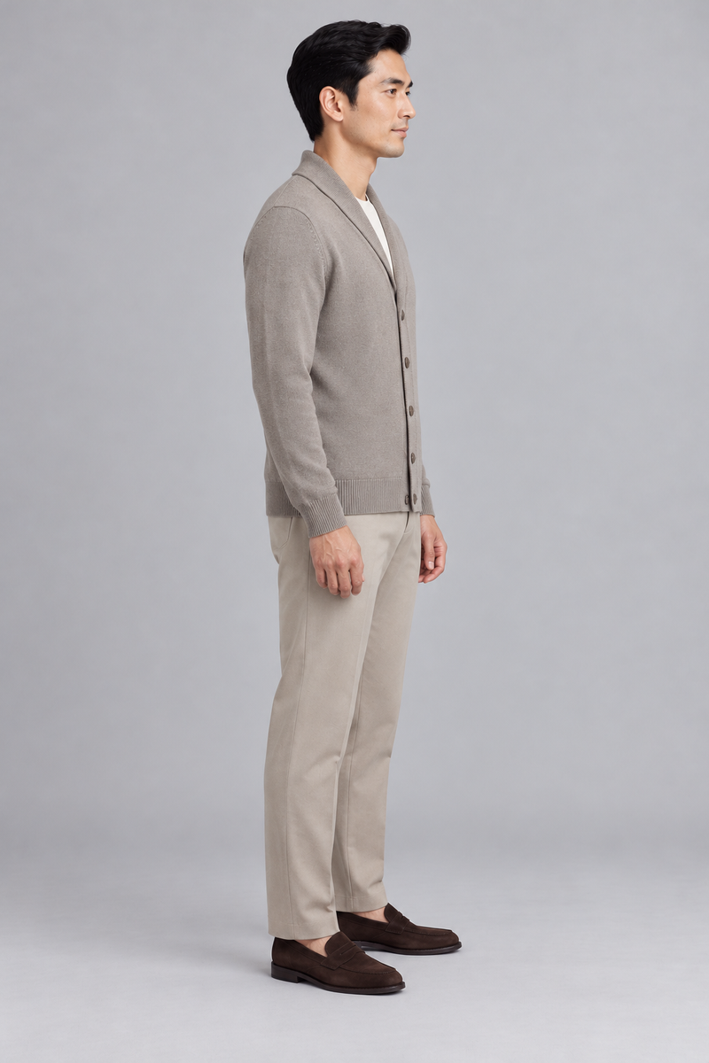 STILL Men's Evening Shawl Cardigan — Warm Grey, View 4