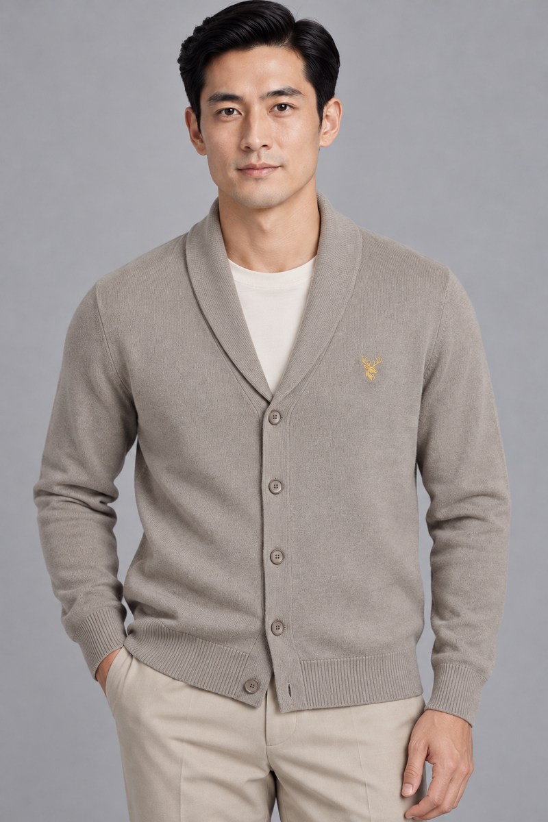 STILL Men's Evening Shawl Cardigan — Warm Grey, View 5