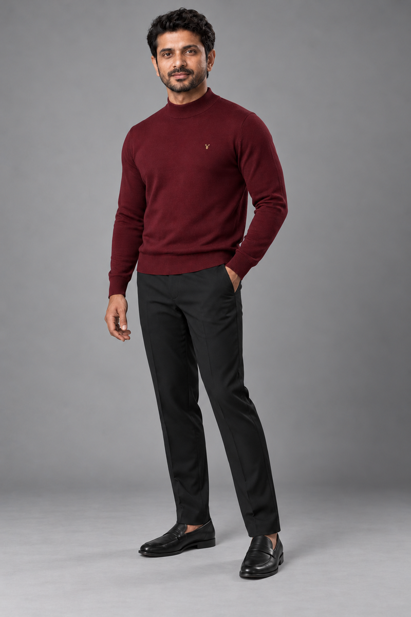 STILL Men's Contour Mock-Neck Knit — Deep Burgundy, View 3