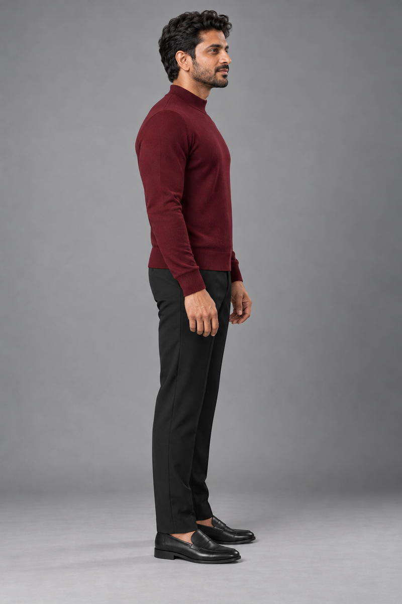 STILL Men's Contour Mock-Neck Knit — Deep Burgundy, View 4