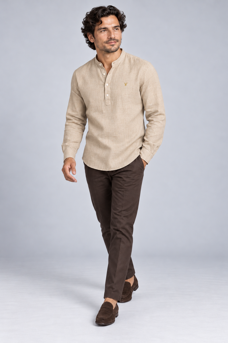 STILL Men's Line Popover Shirt — Flax, View 3