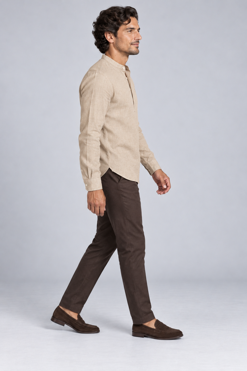 STILL Men's Line Popover Shirt — Flax, View 4