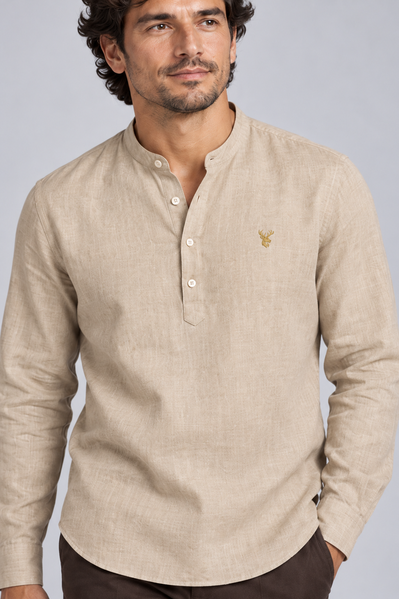 STILL Men's Line Popover Shirt — Flax, View 5