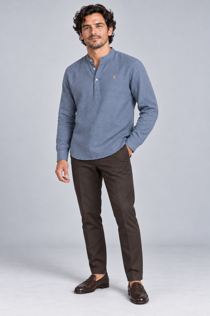 STILL Men's Line Popover Shirt — Slate Blue, View 3