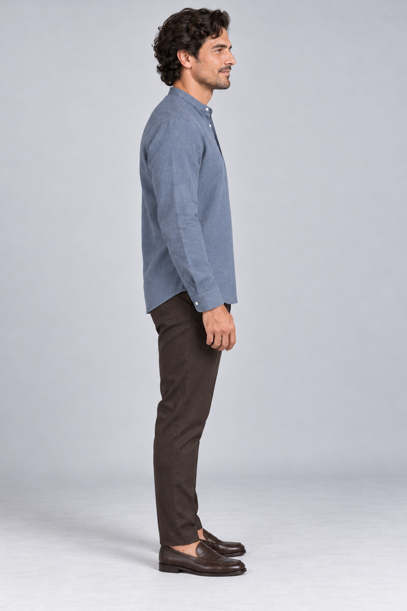STILL Men's Line Popover Shirt — Slate Blue, View 4
