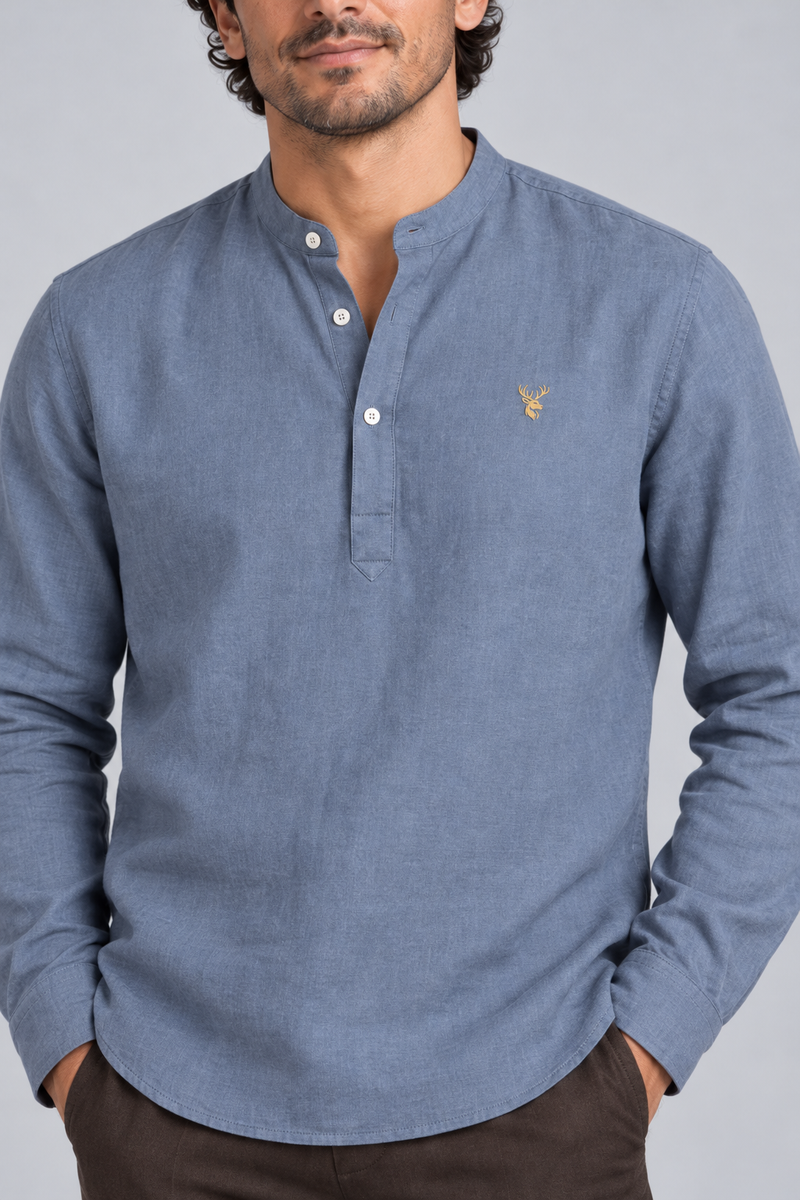 STILL Men's Line Popover Shirt — Slate Blue, View 5