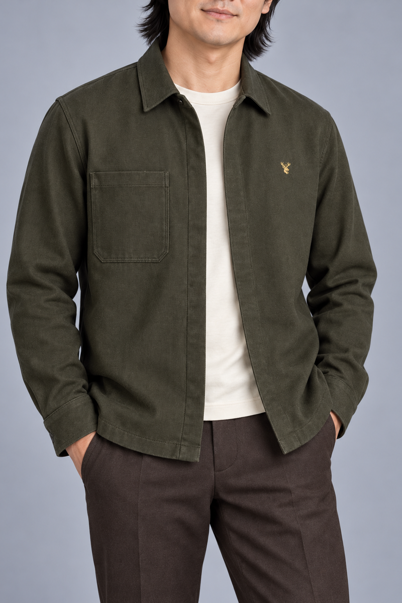STILL Men's Gallery Twill Overshirt — Dark Olive, View 5