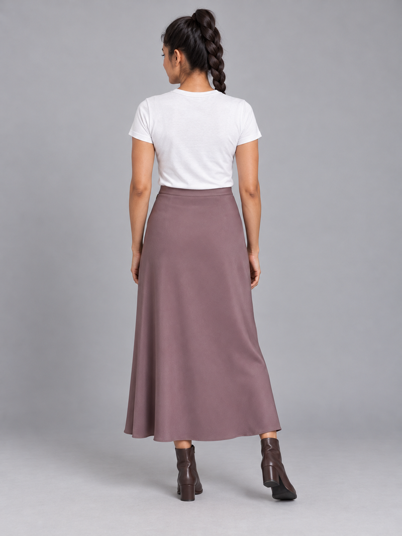 STILL Women's Evening Bias Midi Skirt — Dusty Plum, View 2