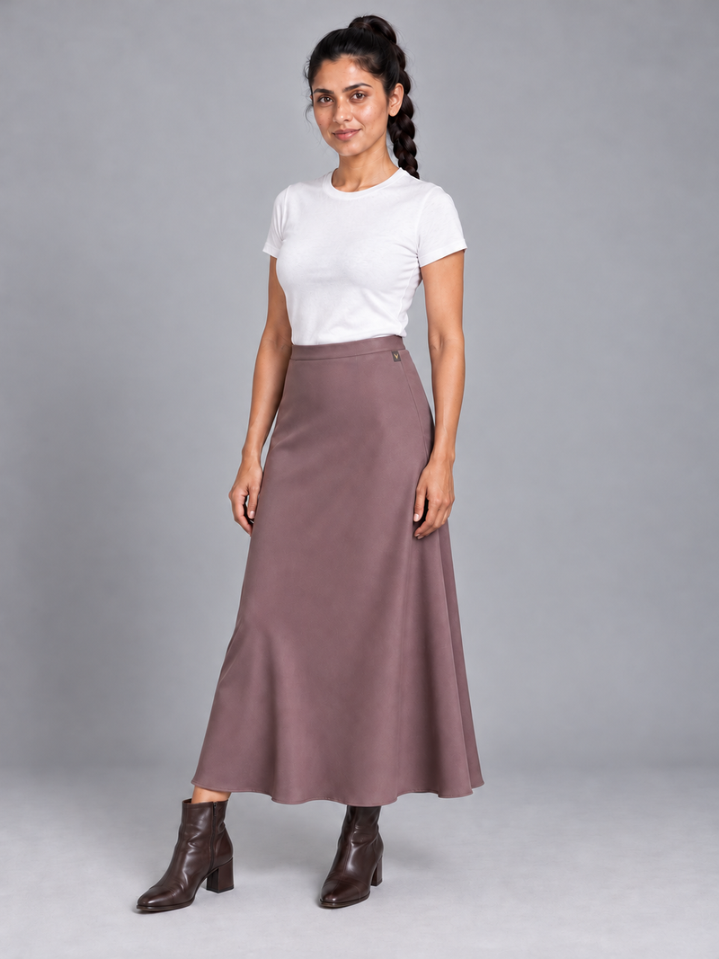 STILL Women's Evening Bias Midi Skirt — Dusty Plum, View 3