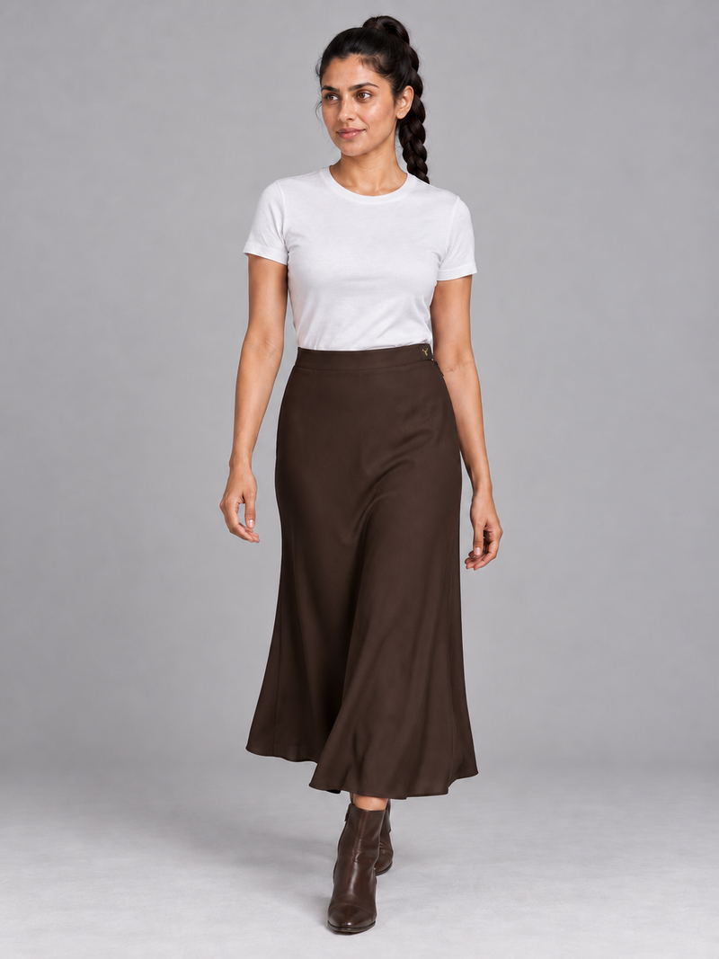 STILL Women's Evening Bias Midi Skirt — Espresso, View 3