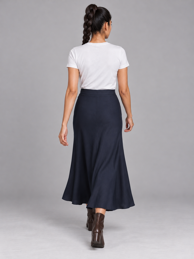 STILL Women's Evening Bias Midi Skirt — Ink Navy, View 2