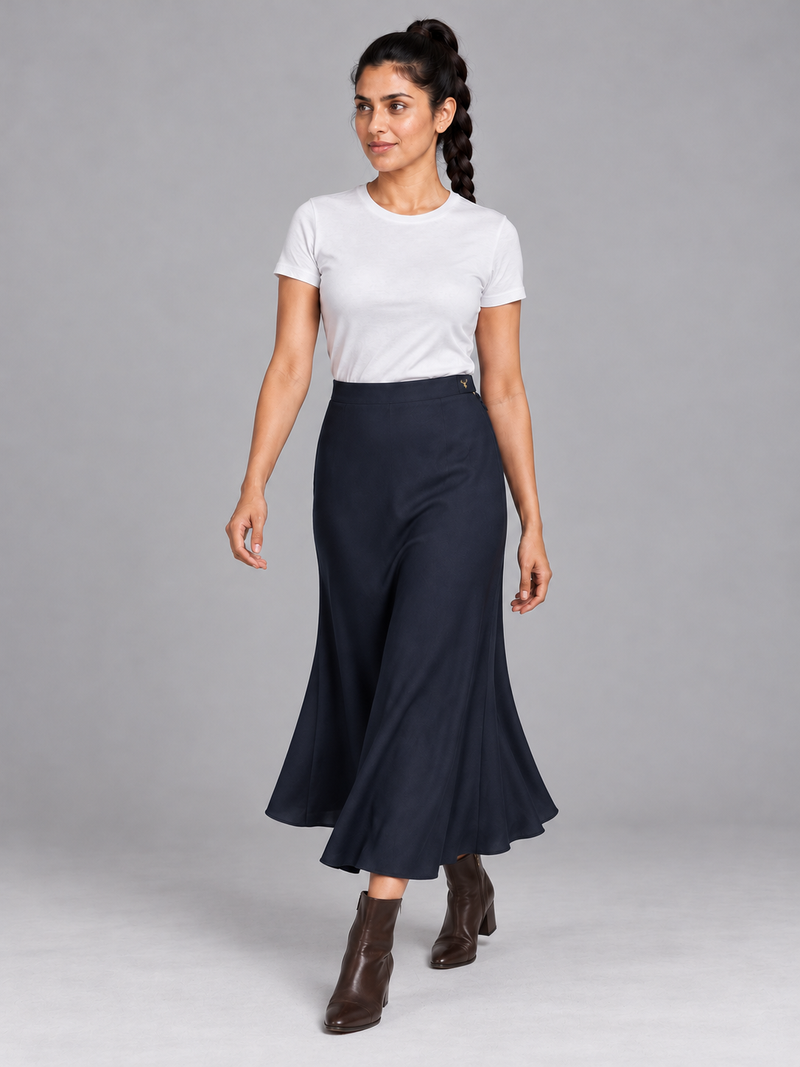 STILL Women's Evening Bias Midi Skirt — Ink Navy, View 3