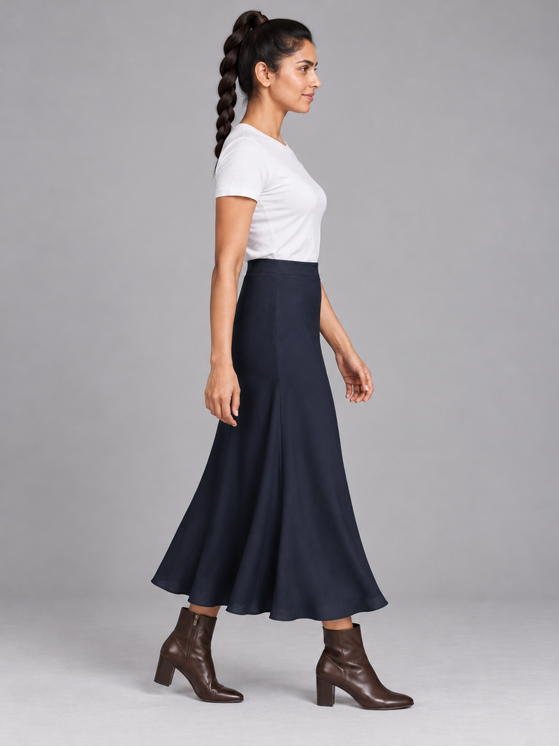 STILL Women's Evening Bias Midi Skirt — Ink Navy, View 4