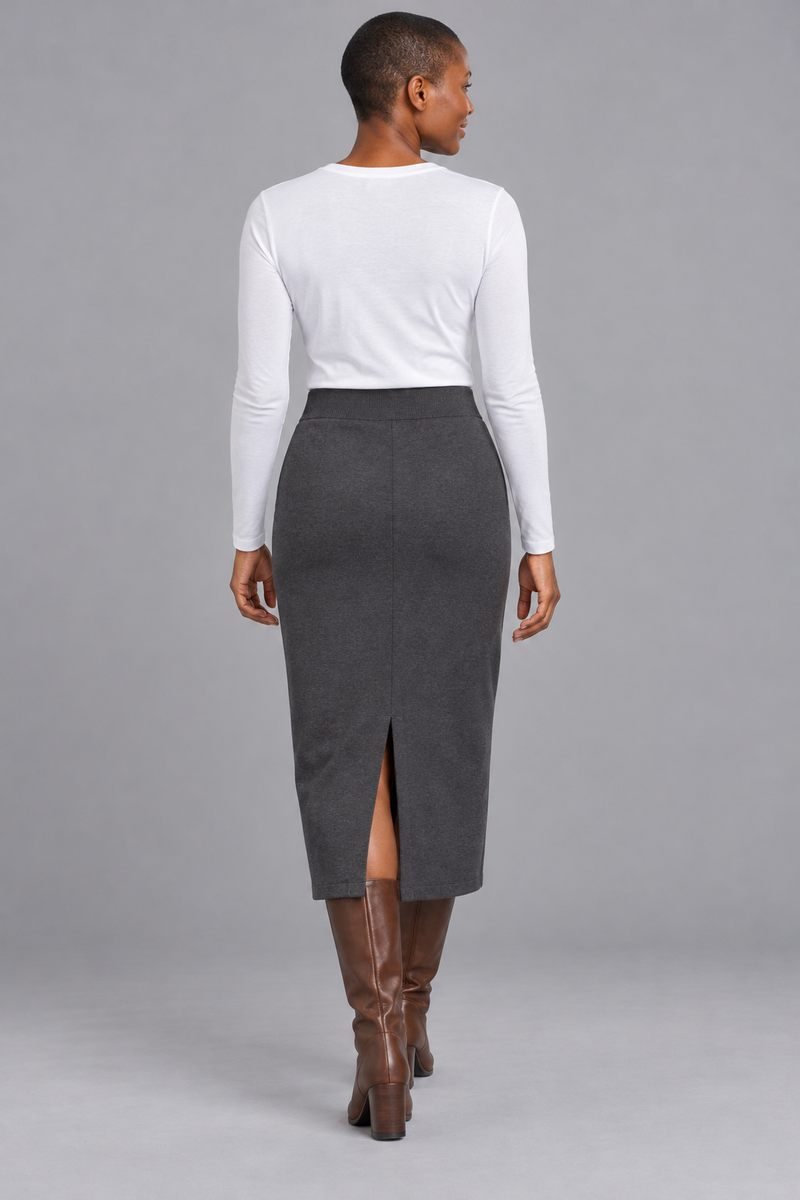 STILL Women's Soft Column Knit Skirt — Charcoal, View 2