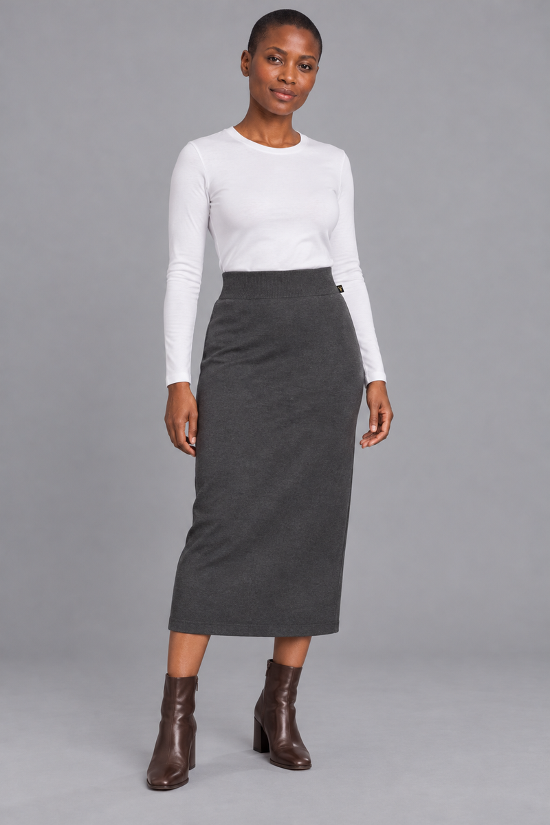STILL Women's Soft Column Knit Skirt — Charcoal, View 3