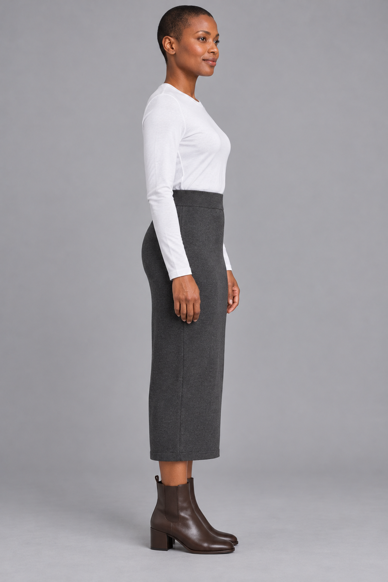 STILL Women's Soft Column Knit Skirt — Charcoal, View 4