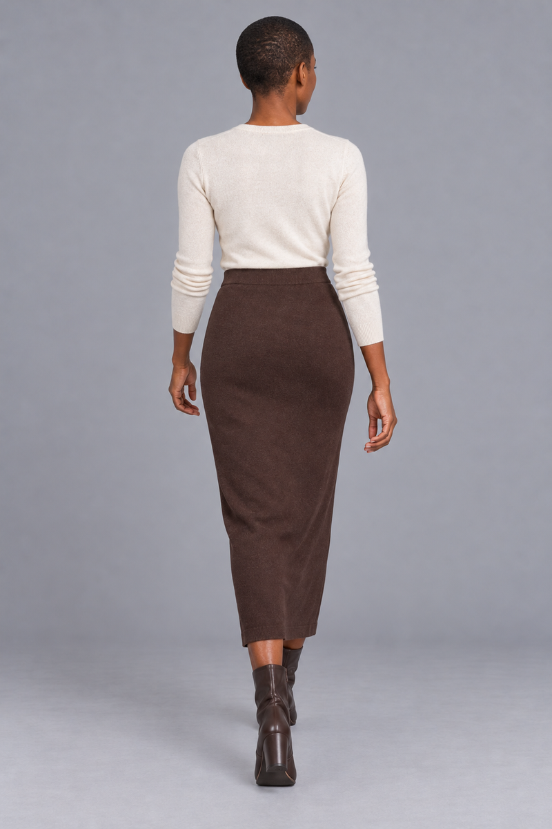 STILL Women's Soft Column Knit Skirt — Espresso, View 2