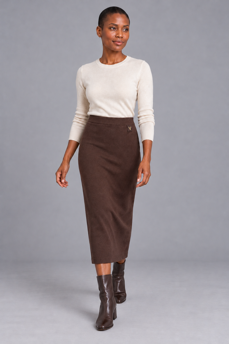 STILL Women's Soft Column Knit Skirt — Espresso, View 3