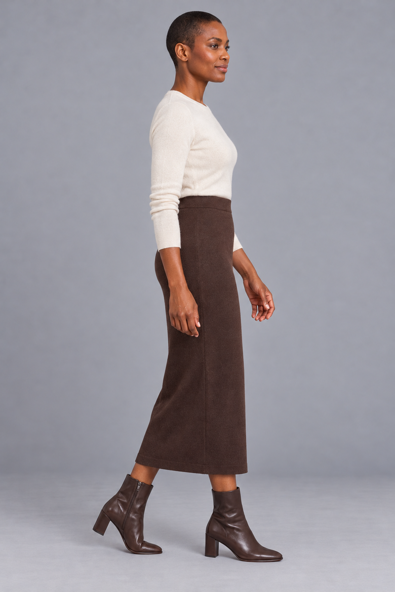 STILL Women's Soft Column Knit Skirt — Espresso, View 4