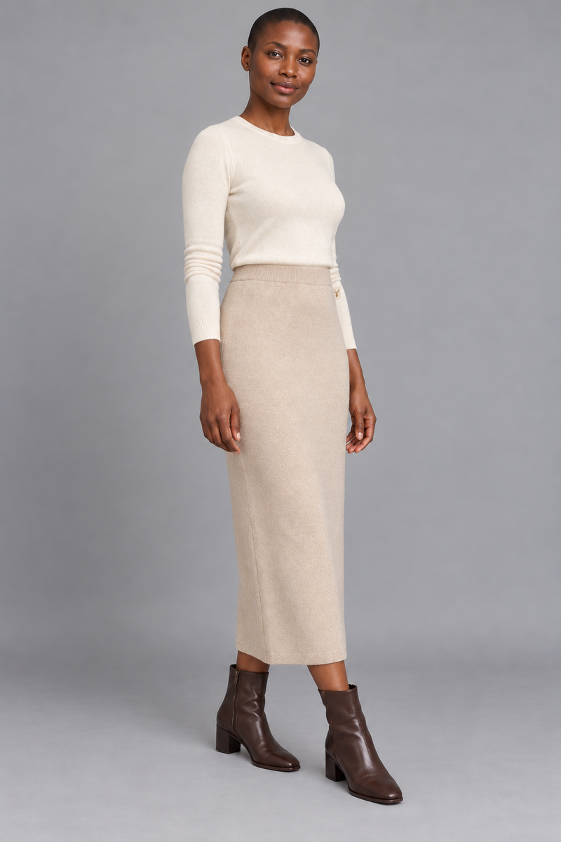 STILL Women's Soft Column Knit Skirt — Oat, View 3