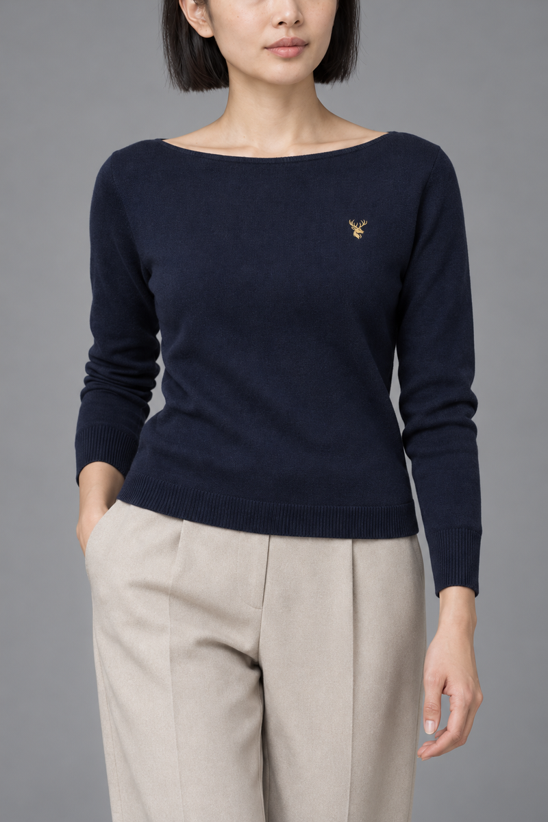 STILL Women's Evening Boat-Neck Knit — Ink Navy, View 5