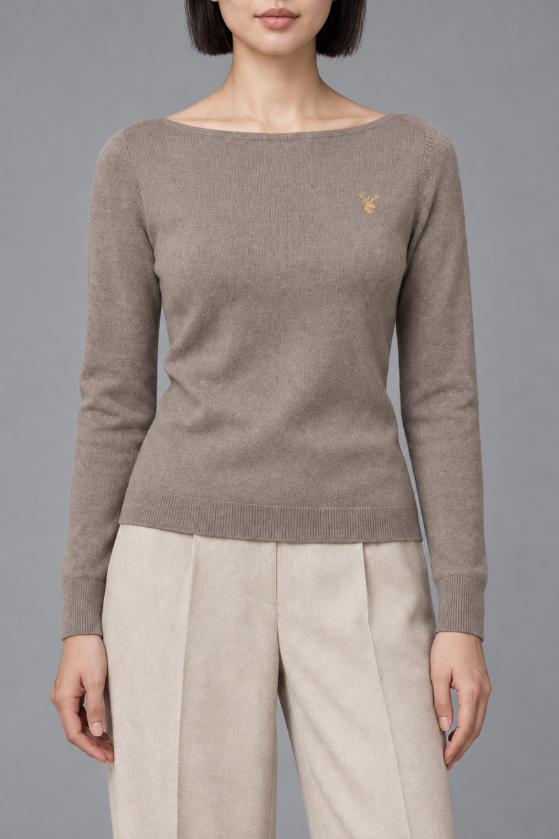 STILL Women's Evening Boat-Neck Knit — Mushroom, View 5