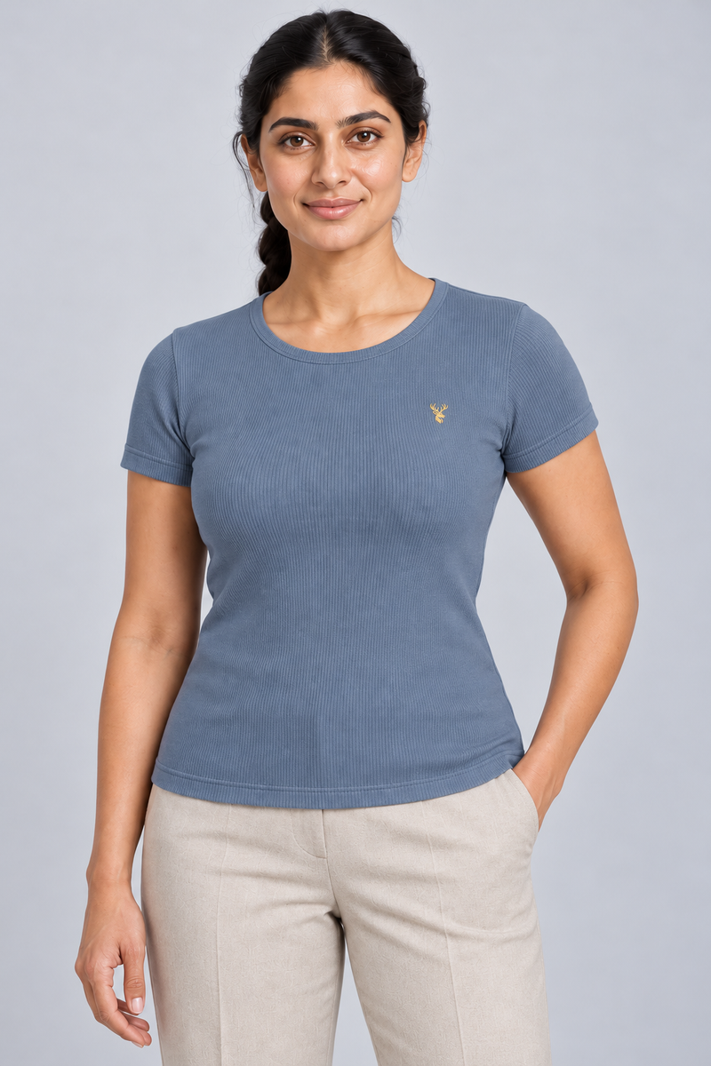 STILL Women's Contour Rib Tee — Slate Blue, View 5