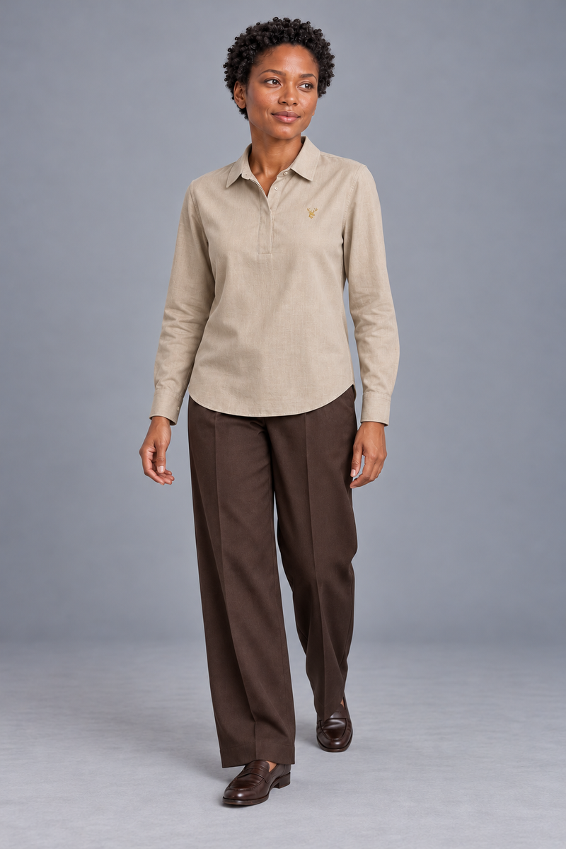 STILL Women's Quiet Line Popover Shirt — Flax, View 3